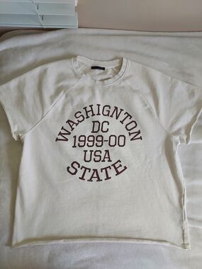 Zara Washed Effect Text Off White Raglan Crewneck Pullover Med